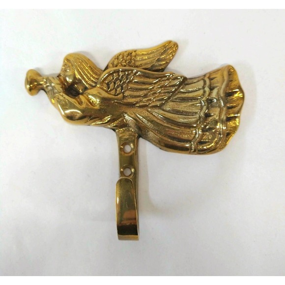 VTG Angel Wall Hook Gold Tone Single Hook Angel With Horn - Picture 1 of 2